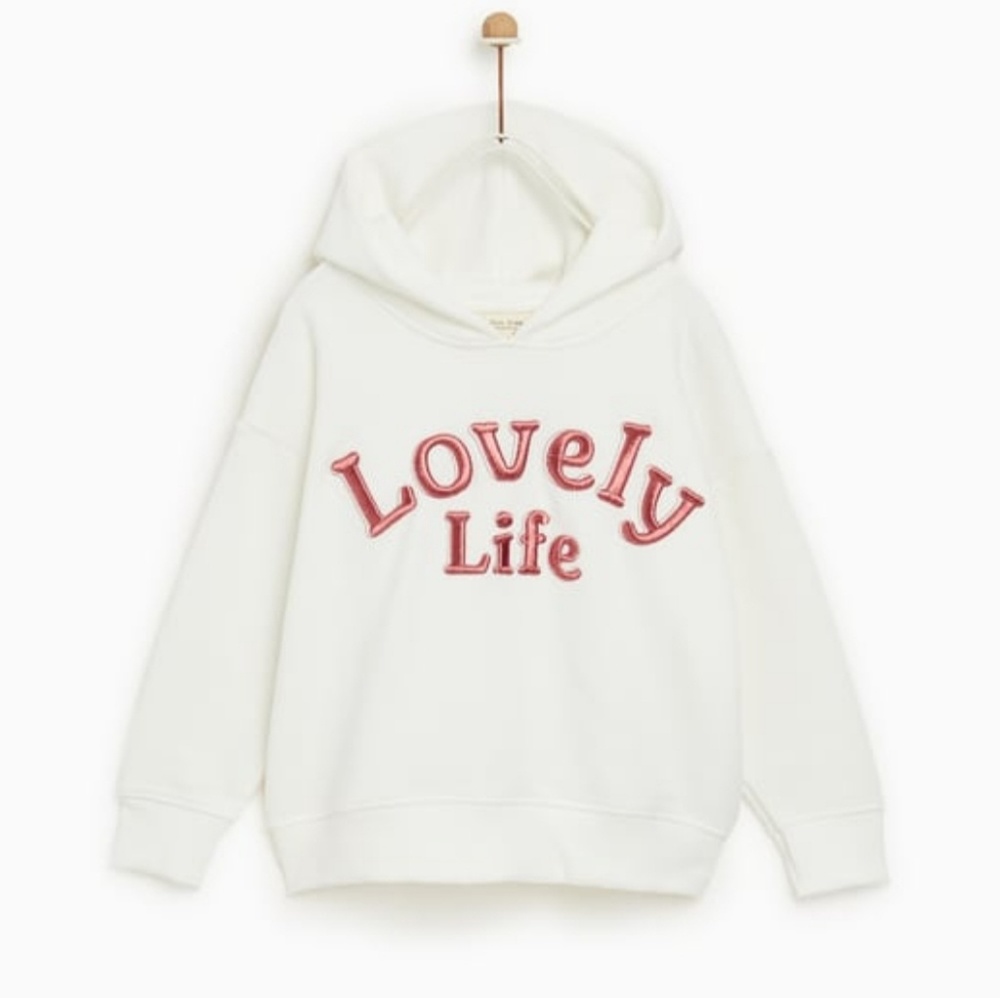 NEW Zara Girls White fleece hoodie w/embroidery